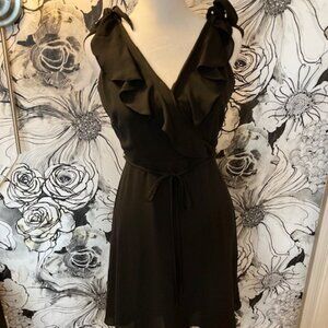 ANN TAYLOR LOFT Women's Petites Black Dress w/ Ruffles Tie Front SIZE 00 Petite